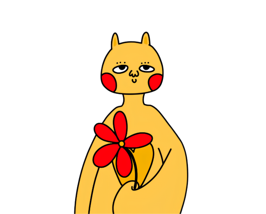 Dozy holding a red flower