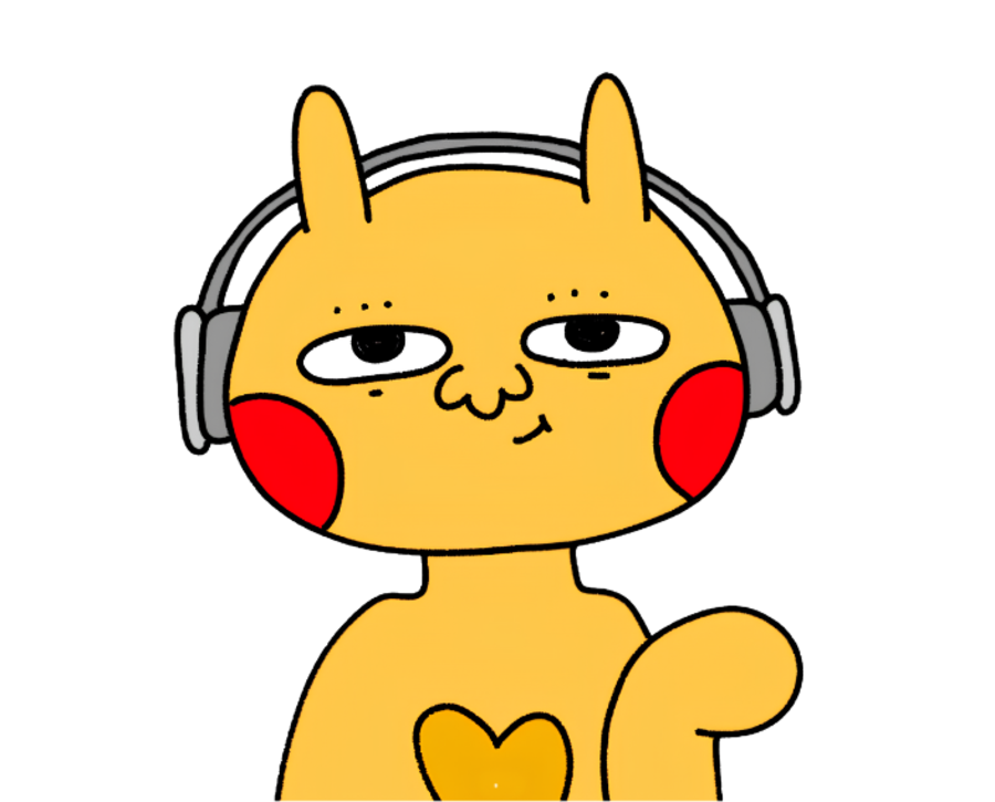 Dozy wearing big headphones, content